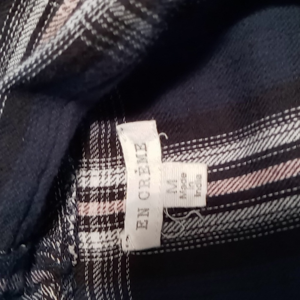 Anthropologie En Crème Fringed Open Cardigan Long Roll Tab Sleeve Med Navy/Cream - Picture 6 of 11